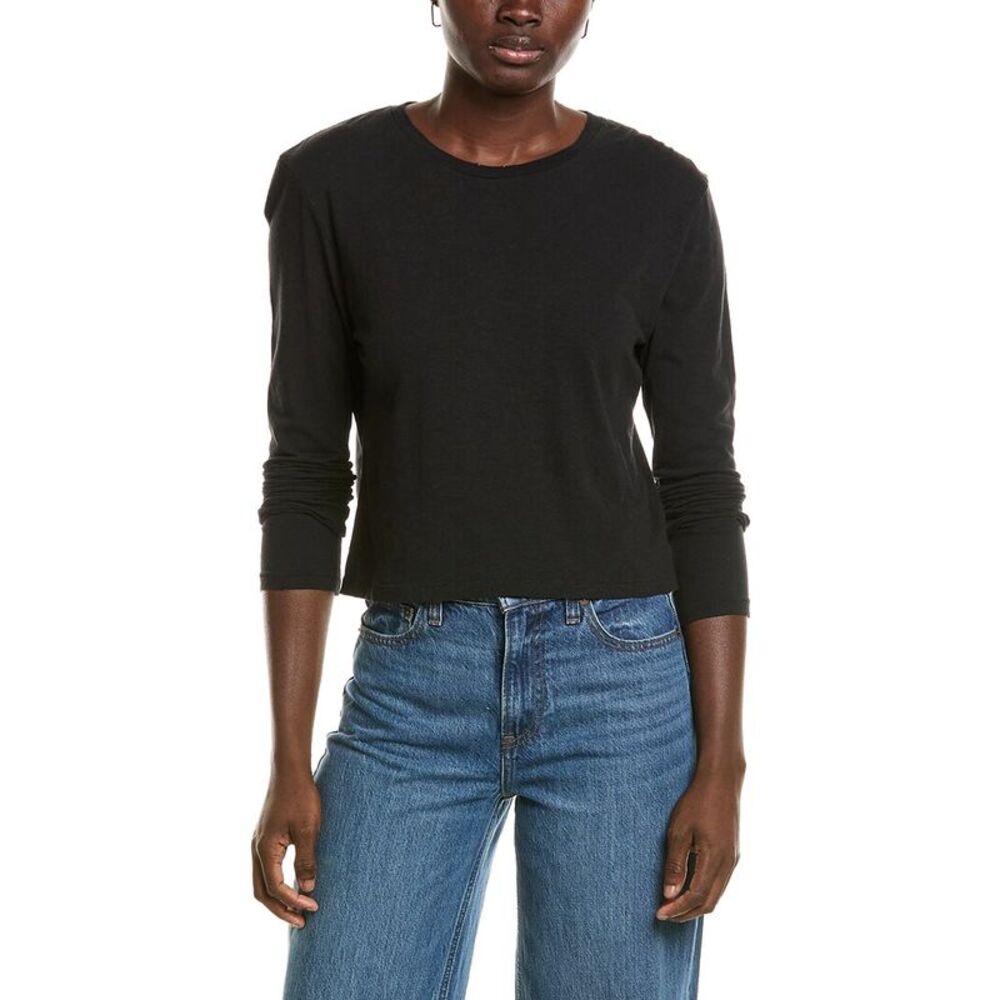 Amo Denim Womens Amo Babe Linen-Blend T-Shirt, Black
